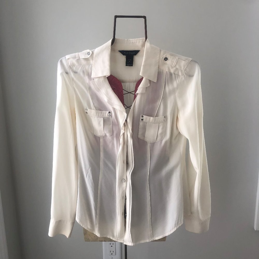 White Silk Button Down Blouse - Picture 1 of 1